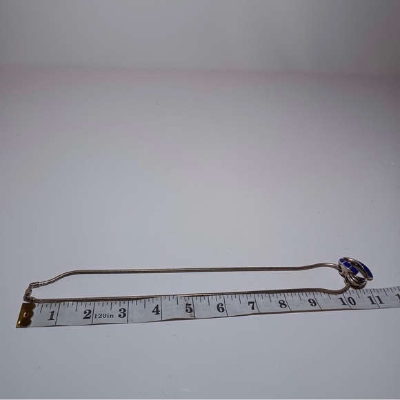 Sterling Silver 925 Lapis Lazuli Inlaid Heart Pendant On 20 In. Snake Link chain - Picture 8 of 8